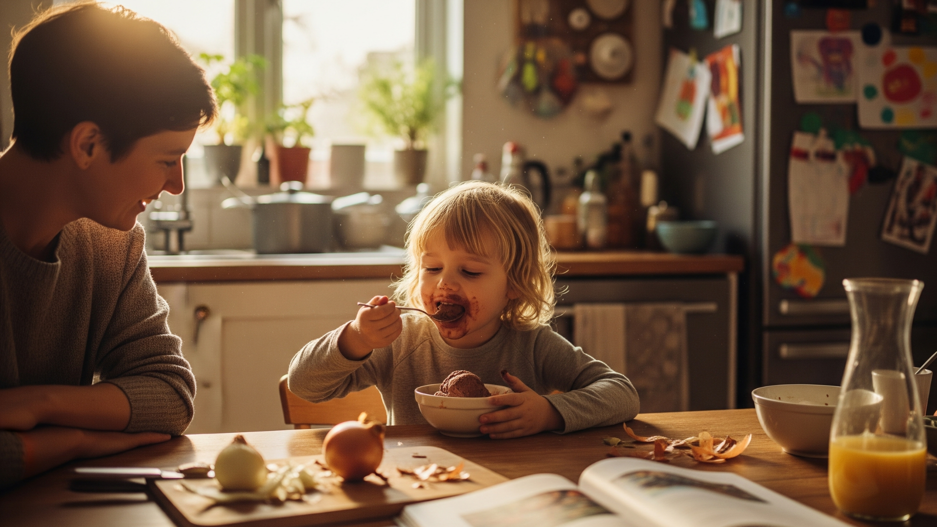 Parent letting child eat dessert before dinner, illustrating permissive parenting style